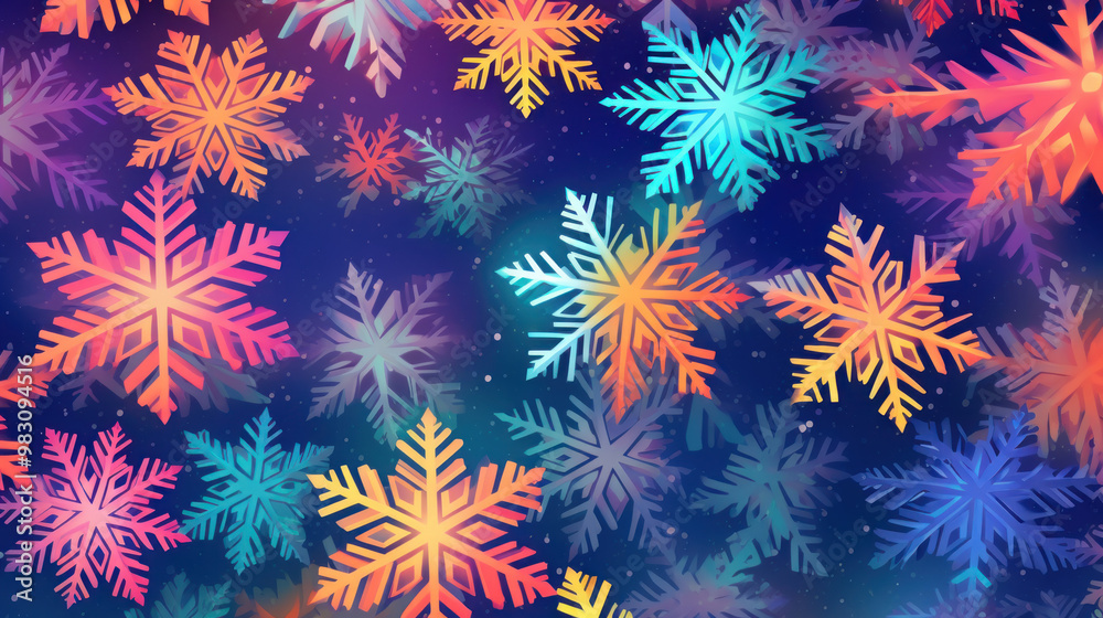 Illustration of snowflakes on a colorful background