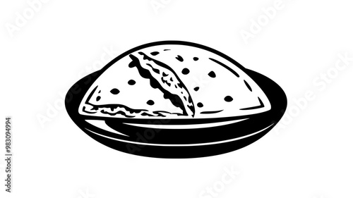 Single cheese empanada on a ceramic plate, centered, food vector graphic