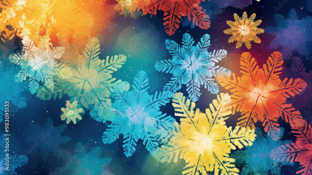 Illustration of snowflakes on a colorful background Illustration of snowflakes on a colorful background