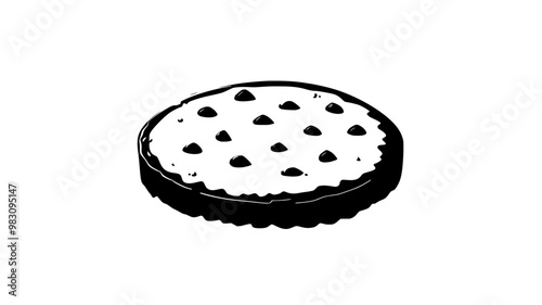 Single shortbread cookie on a napkin next to a glass on a kitchen counter, vector illustration art, food illustration vector
