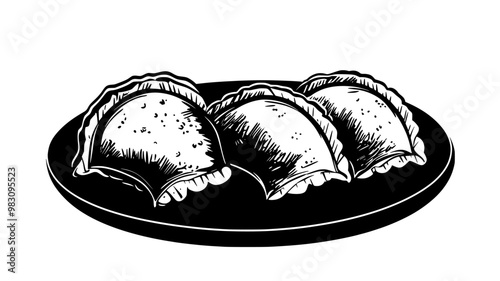Three cheese empanadas arranged neatly on a small plate, food illustration vector