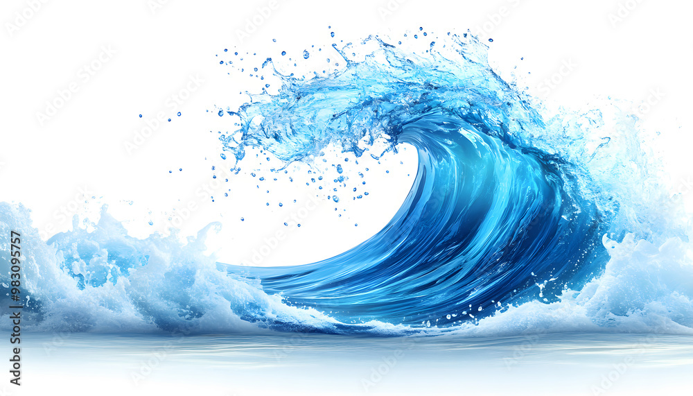 Powerful Ocean Wave - Blue Water Splash on White Background Powerful Ocean Wave - Blue Water Splash on White Background