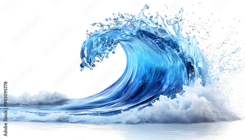 Powerful Ocean Wave - Blue Water Splash on White Background Powerful Ocean Wave - Blue Water Splash on White Background