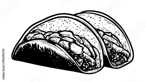 Two fusion tacos with international flavors on a soft tortilla, food illustration vector
