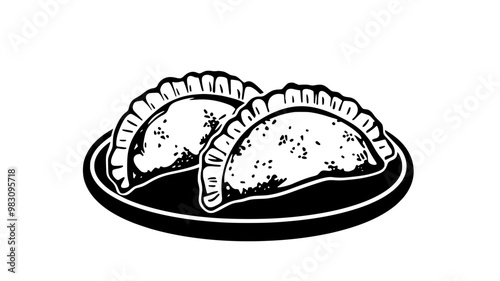 Two vegetarian empanadas side by side on a small plate, food vector graphic