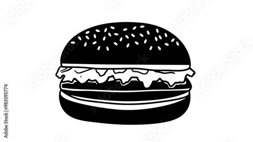 Veggie burger with lettuce and tomato on a whole wheat bun, food illustration vector