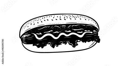 Veggie dog with a plant-based sausage topped with mustard and ketchup, food vector illustration