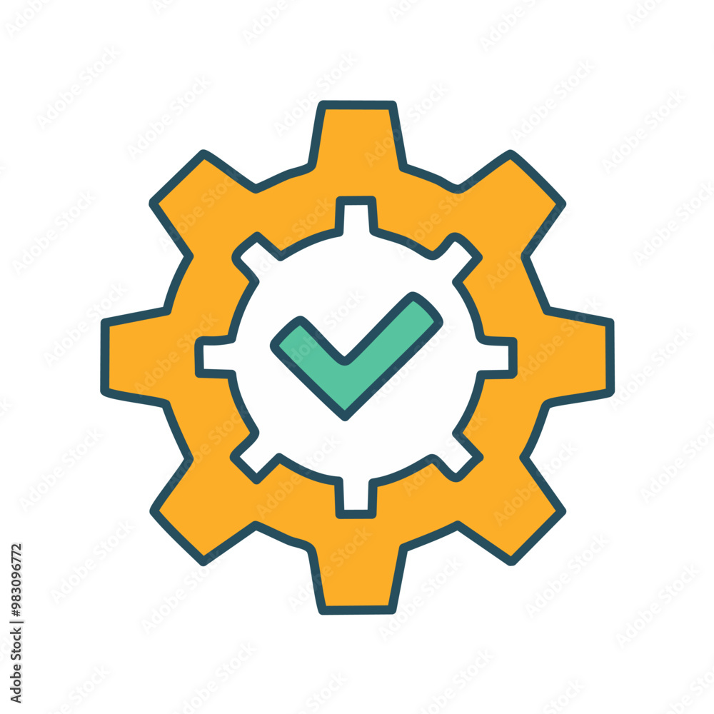 Abstract cogwheel and a checkbox combined together as an icon vector art illustration design. Icon concept design. Abstract cogwheel and a checkbox combined together as an icon vector art illustration design. Icon concept design.