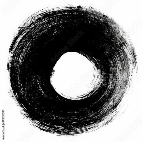 black ink round medium circle tip brush imprint on paper, increased, augmented, black and white, isolated on white, designs for photoshop brushes stylize 50 photo