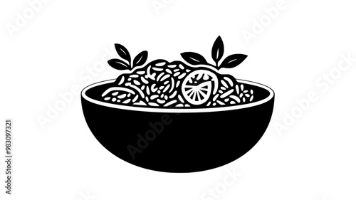 Biryani displayed with raita and vegetables in a serving bowl, food vector illustration