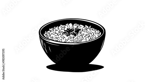 Bowl of risotto with uniform consistency, arranged in the center of the dish, food vector illustration