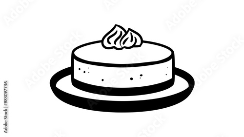 Cheesecake with an even top presented on a flat round plate, food vector graphic