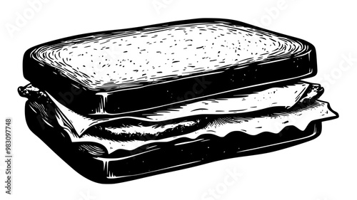 Chicken sandwich held up, showing cross-section of the interior, food illustration vector