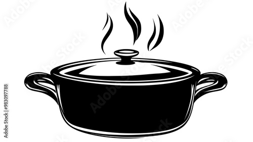 Close-up of a steaming casserole dish, food vector graphic