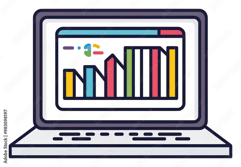 PNG Colorful data analytics on laptop PNG Colorful data analytics on laptop