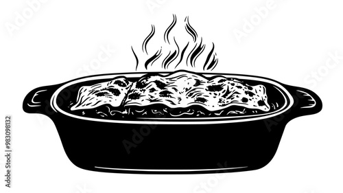 Close-up of enchiladas in a ceramic dish with steam rising, food illustration vector