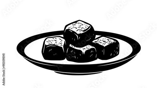 Close-up of nuggets, stacked in the center of a ceramic plate, food vector illustration
