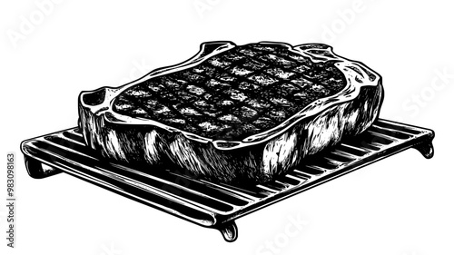 Close-up of ribeye steak with grill marks and fat edges on a grill, food vector illustration