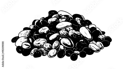 Close-up of trail mix ingredients in a small, uneven pile, food vector graphic