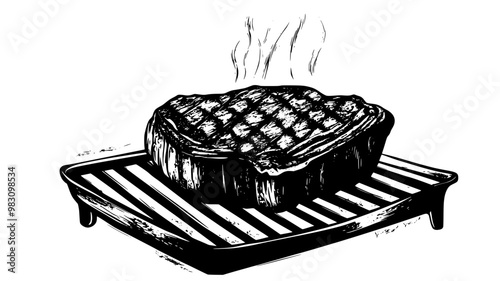 Filet mignon being flipped on a grill with visible grill marks, food vector graphic