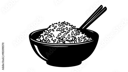 Fried rice placed in a bowl with a spoon and soy sauce, food vector illustration