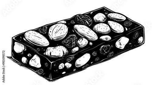 Fruit and nut bar with dried fruits and nuts on a flat surface, food illustration vector