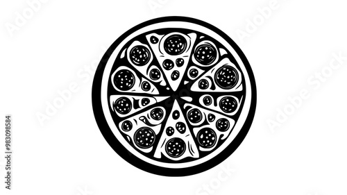 Full meat lovers pizza with meats scattered across the surface, food illustration vector