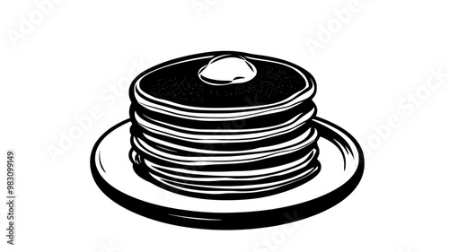 Neatly arranged stack of buttermilk pancakes on a round plate, food illustration vector