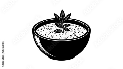 Neatly plated risotto in a deep bowl with a herb sprig on top, food vector illustration