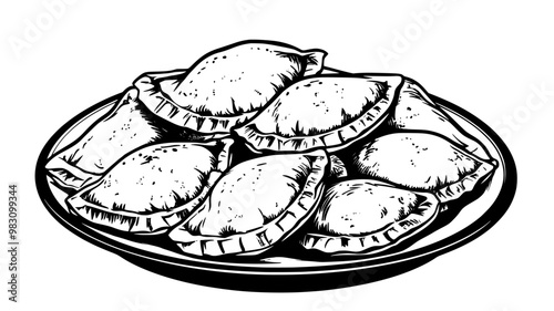 Pile of beef empanadas on a round plate, ready to serve, food vector illustration