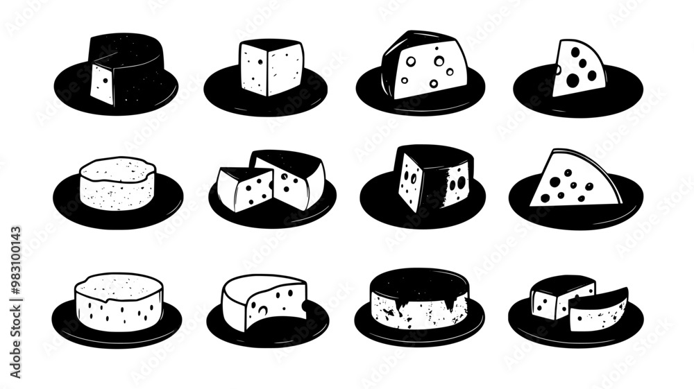 Various cheeses displayed neatly on a round serving platter, food vector illustration Various cheeses displayed neatly on a round serving platter, food vector illustration
