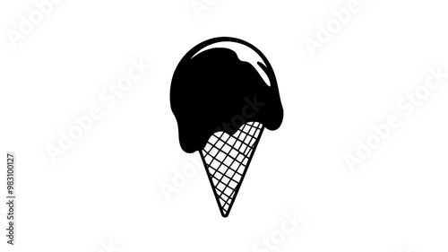 Ice cream scoop on a cone, smooth and rounded, starting to melt, food vector illustration