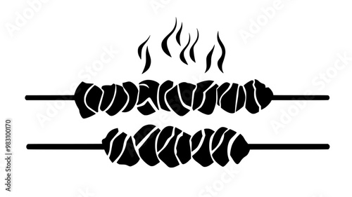 Chicken skewers placed symmetrically over hot coals in a grill, food illustration vector