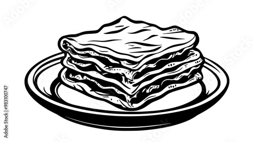 Slice of lasagna being lifted from the dish, revealing layers of pasta and sauce, food vector graphic