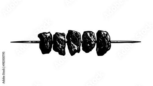 Skewer with uniformly cooked meat pieces on a simple background, food illustration vector