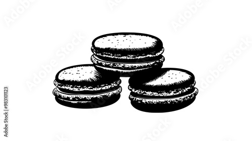 Stack of macarons arranged on a flat surface, resting neatly together, food illustration vector