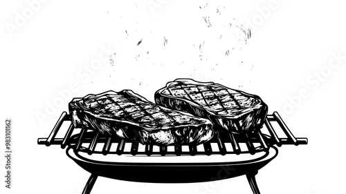 Steak being basted on a barbecue grill, food illustration vector