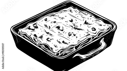 Top-down view of a lasagna dish with evenly layered pasta, sauce, and cheese, uncut, food illustration vector