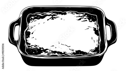 Top-down view of casserole dish with evenly baked surface, food vector graphic