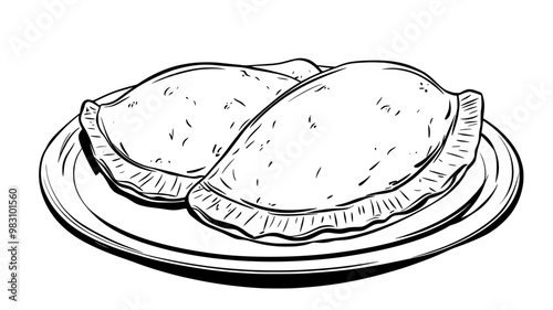 Two cheese empanadas on a plate placed side by side, food illustration vector