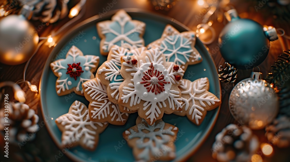 Christmas Snowflake Cookies on a Plate Christmas Snowflake Cookies on a Plate