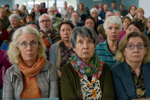 Audience of Diverse Adults Attentively Watching a Presentation