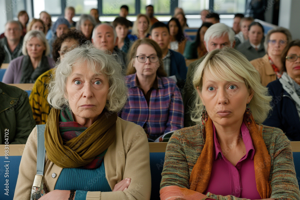 Audience of Diverse Adults Attentively Watching a Presentation Audience of Diverse Adults Attentively Watching a Presentation