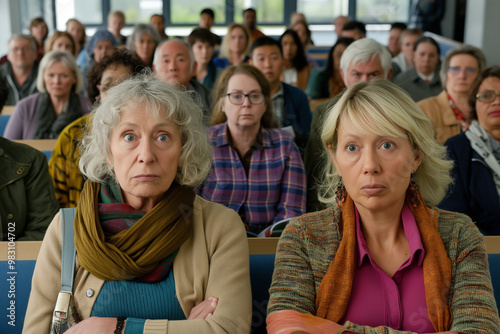 Audience of Diverse Adults Attentively Watching a Presentation