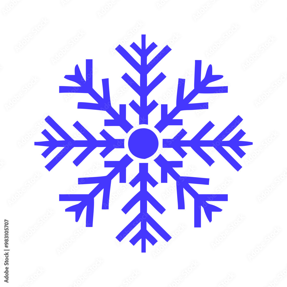 Stylized blue snowflake icon design with bold patterns for winter themes Stylized blue snowflake icon design with bold patterns for winter themes