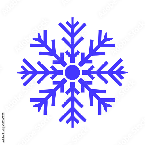 Stylized blue snowflake icon design with bold patterns for winter themes