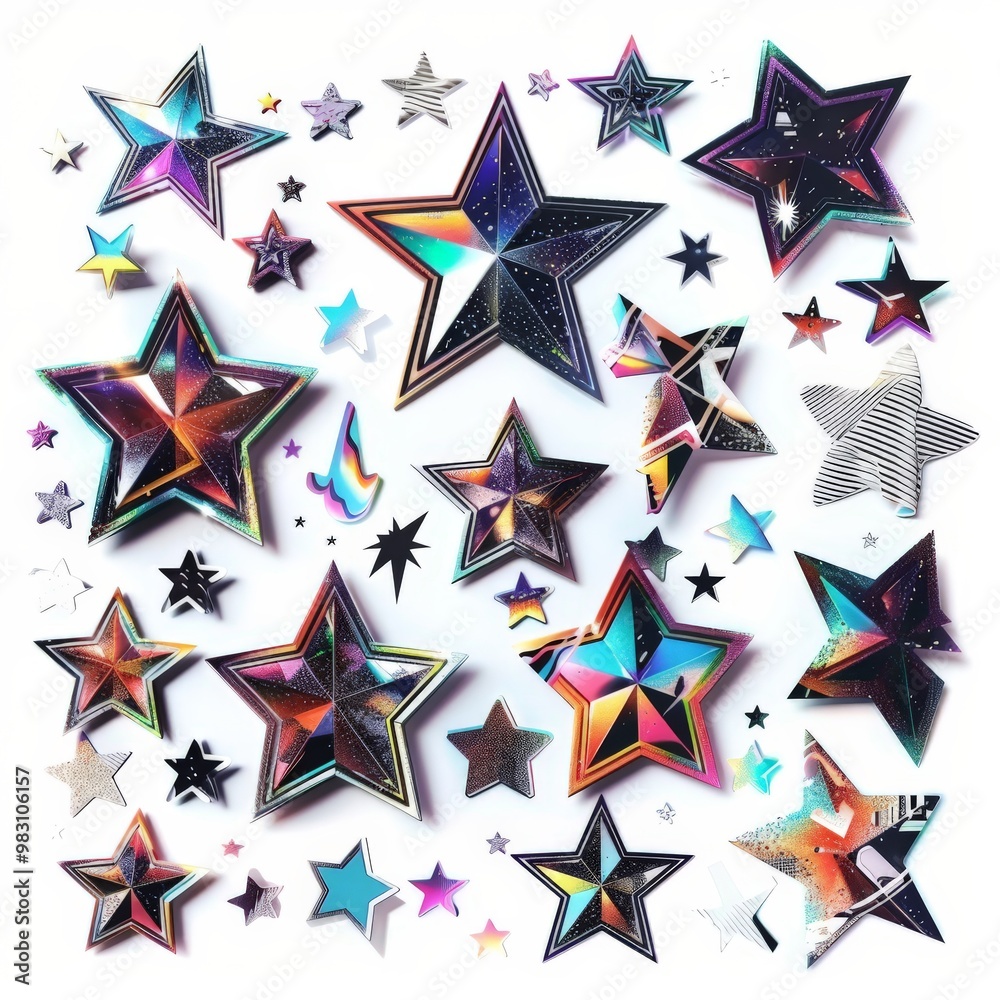 collage photo elements isolated on white, holographic star shaped stickers, ultra details stylize 50 collage photo elements isolated on white, holographic star shaped stickers, ultra details stylize 50