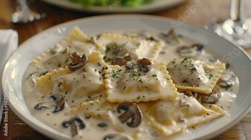 Ravioli with creamy mushroom sauce