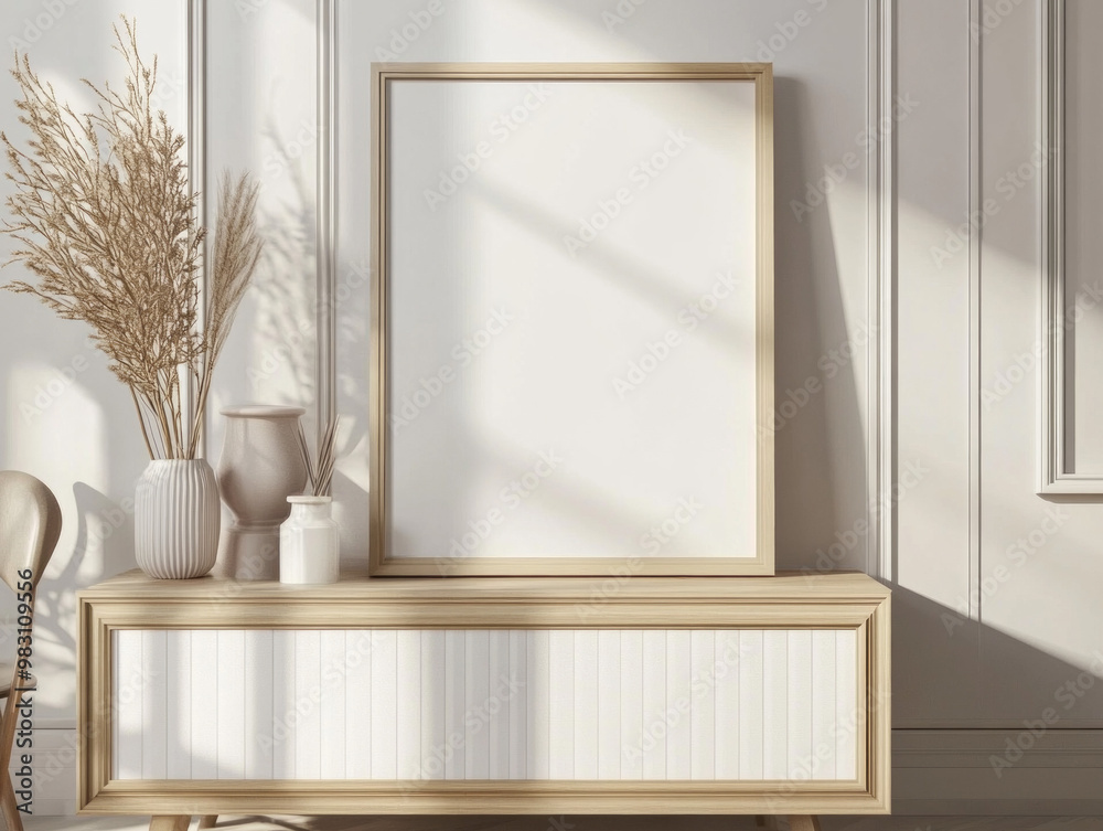 Minimalist Living Room Interior with Blank Frame for Mockup Minimalist Living Room Interior with Blank Frame for Mockup