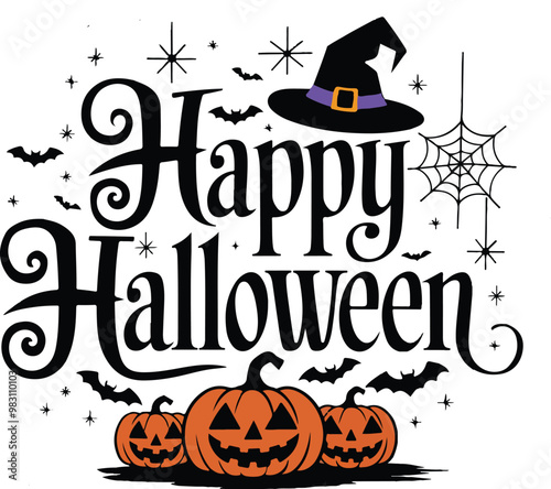 Happy Halloween typography design vector style with white background